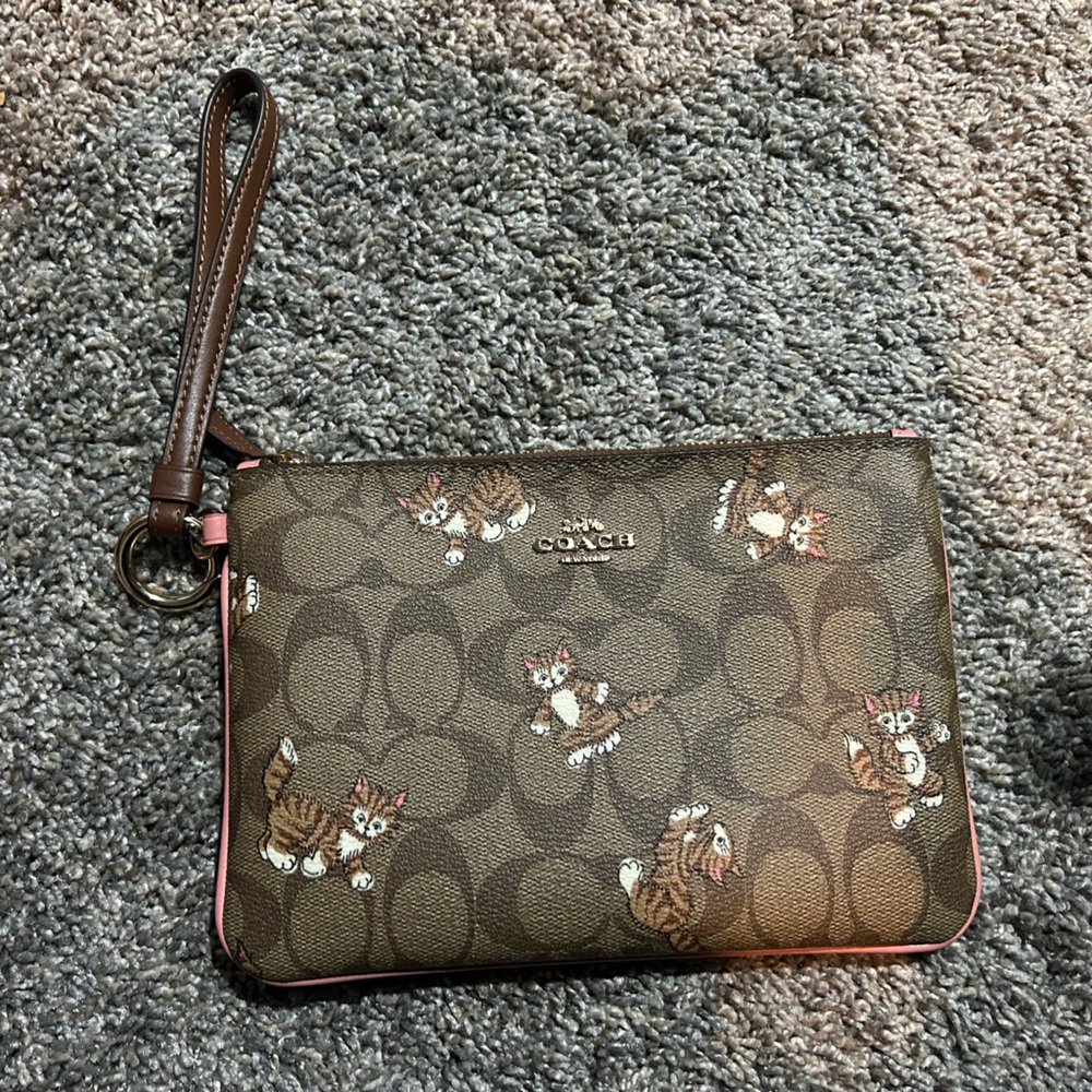 Coach Brown Wristlet with Cat Design